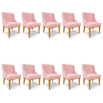 Kit 10 Cadeiras Estofadas Para Sala De Jantar Castanho Lia Suede Rosa Bebê - Ibiza