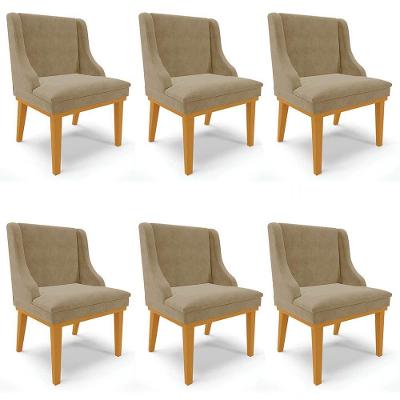 Kit 6 Cadeiras Estofadas Para Sala De Jantar Castanho Lia Suede Marrom Rt - Ibiza