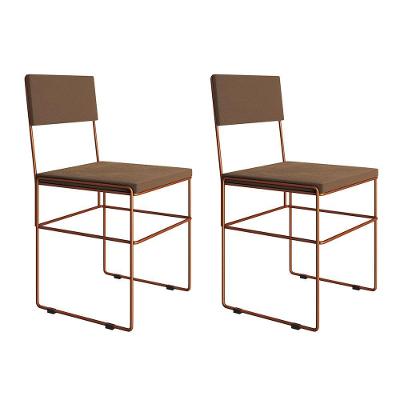 Kit 2 Cadeiras De Jantar Estofadas Veludo Marrom Base Cobre Vitoria - Marrom