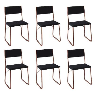 Kit 6 Cadeiras De Jantar Estofadas Angra - Cobre E Preta - Preto