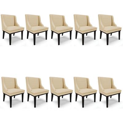 Kit 10 Cadeiras Estofadas Para Sala De Jantar Base Fixa De Madeira Preto Lia Veludo Luxo Off White