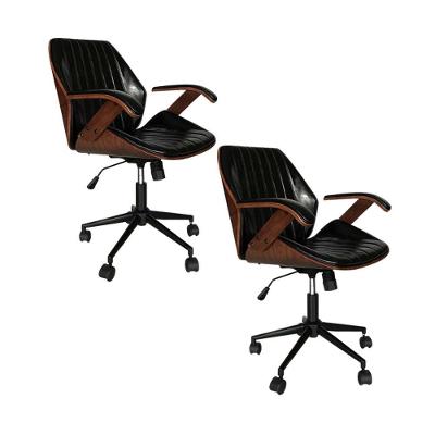 Kit 2 Cadeiras De Escritório Giratórias Pu Preto