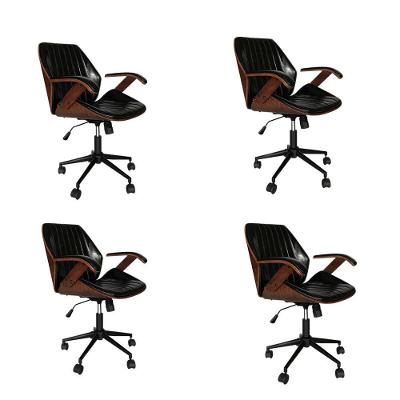 Kit 4 Cadeiras De Escritório Giratórias Pu Preto