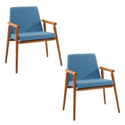 Kit 2 Cadeiras Decorativa Sala De Jantar Sidnei Linho Azul - Gran Belo