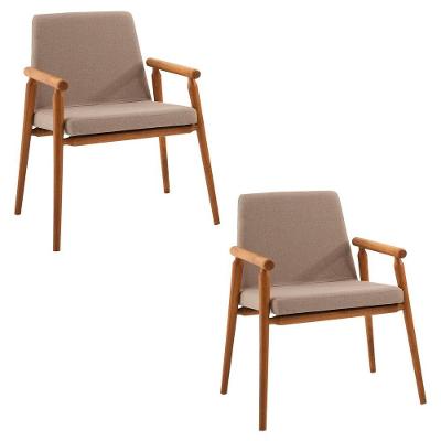 Kit 2 Cadeiras Decorativa Sala De Jantar Sidnei Linho Bege - Gran Belo