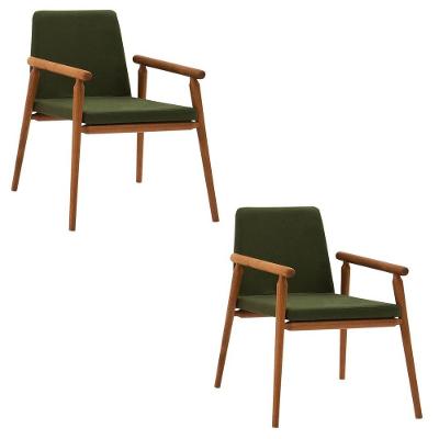 Kit 2 Cadeiras Decorativa Sala De Jantar Sidnei Veludo Verde - Gran Belo