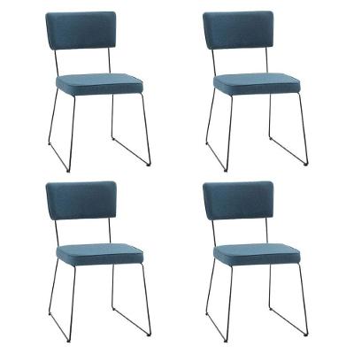 Kit 4 Cadeiras De Jantar Decorativa Base Aço Preto Luigi Linho Azul Jeans