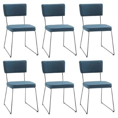 Kit 6 Cadeiras De Jantar Decorativa Base Aço Preto Luigi Linho Azul Jeans