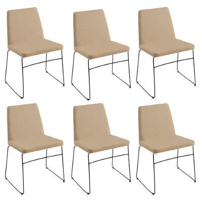 Kit 6 Cadeiras Decorativa Sala De Jantar Anne Linho Bege - Gran Belo