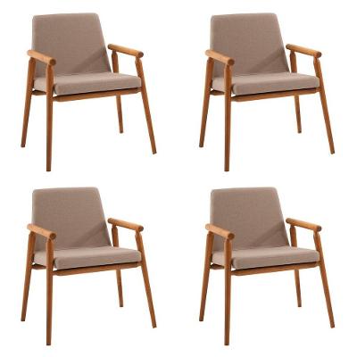 Kit 4 Cadeiras Decorativa Sala De Jantar Sidnei Linho Bege - Gran Belo