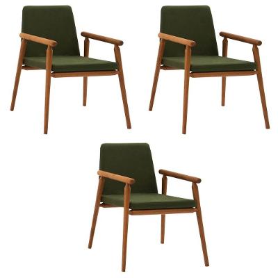 Kit 3 Cadeiras Decorativa Sala De Jantar Sidnei Veludo Verde - Gran Belo