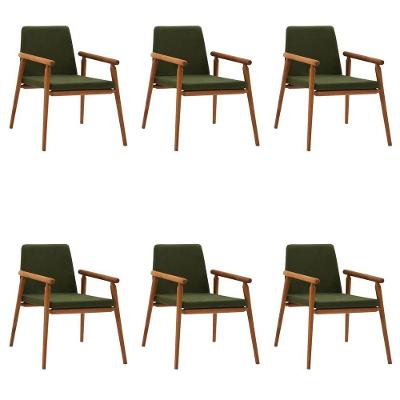 Kit 6 Cadeiras Decorativa Sala De Jantar Sidnei Veludo Verde - Gran Belo