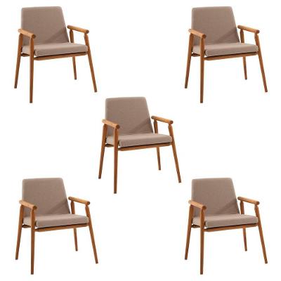 Kit 5 Cadeiras Decorativa Sala De Jantar Sidnei Linho Bege - Gran Belo