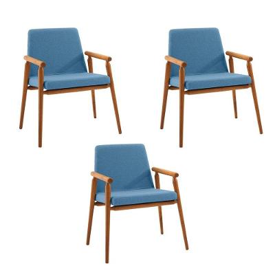 Kit 3 Cadeiras Decorativa Sala De Jantar Sidnei Linho Azul - Gran Belo