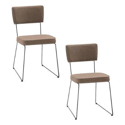 Kit 2 Cadeiras De Jantar Decorativa Base Aço Preto Luigi Linho Bege