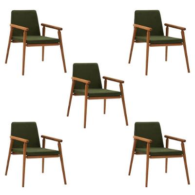 Kit 5 Cadeiras Decorativa Sala De Jantar Sidnei Veludo Verde - Gran Belo