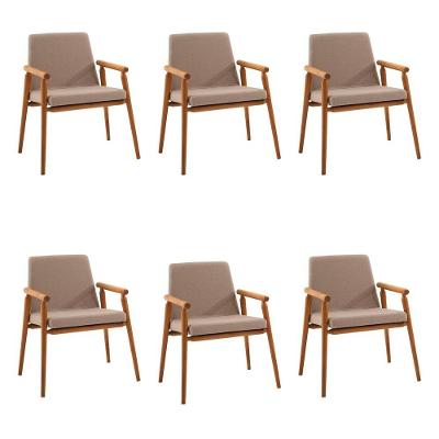 Kit 6 Cadeiras Decorativa Sala De Jantar Sidnei Linho Bege - Gran Belo