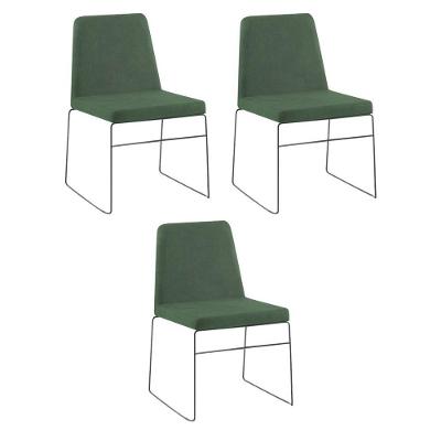 Kit 3 Cadeiras Decorativa Sala De Jantar Anne Linho Verde
