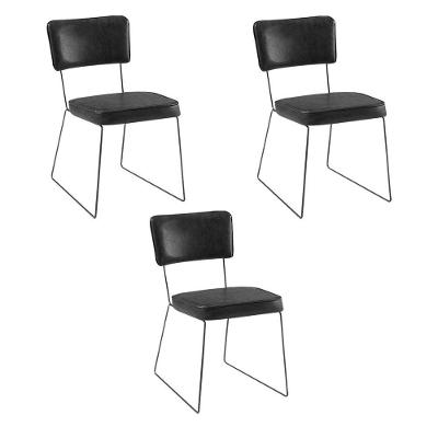 Kit 3 Cadeiras De Jantar Decorativa Base Aço Preto Luigi Pu Preto - Gran Belo