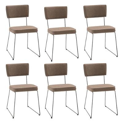 Kit 6 Cadeiras De Jantar Decorativa Base Aço Preto Luigi Linho Bege - Gran Belo
