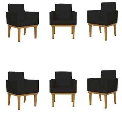 Kit 06 Cadeiras Escritório Reforçadas Courino Cor preto