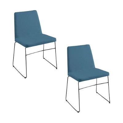 Kit 2 Cadeiras Decorativa Sala De Jantar Anne Linho Azul - Gran Belo
