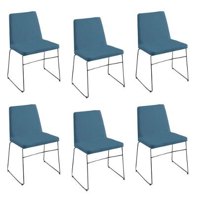 Kit 6 Cadeiras Decorativa Sala De Jantar Anne Linho Azul - Gran Belo