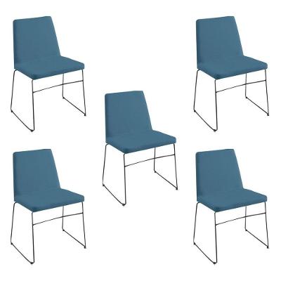 Kit 5 Cadeiras Decorativa Sala De Jantar Anne Linho Azul - Gran Belo