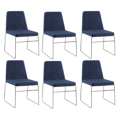 Kit 6 Cadeiras Decorativa Sala De Jantar Anne Linho Azul Marinho - Gran Belo