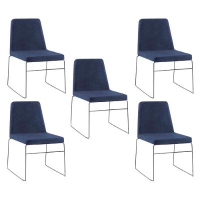 Kit 5 Cadeiras Decorativa Sala De Jantar Anne Linho Azul Marinho - Gran Belo