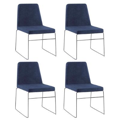 Kit 4 Cadeiras Decorativa Sala De Jantar Anne Linho Azul Marinho - Gran Belo