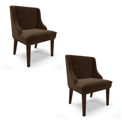Kit 02 Cadeiras De Jantar Suede Marrom Base Fixa Madeira