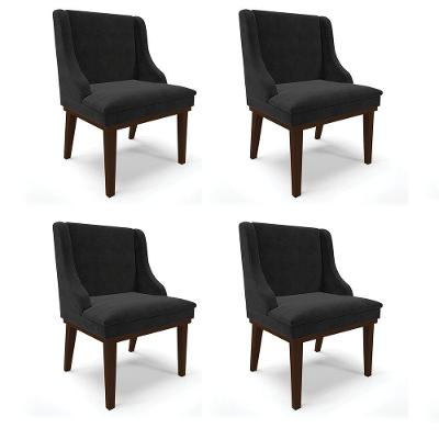 Kit 04 Cadeiras De Jantar Suede Preto Base Fixa Madeira