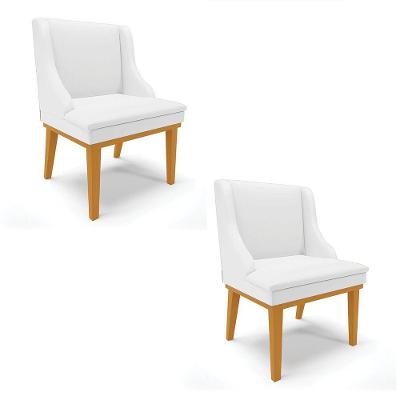 Kit 02 Cadeiras De Jantar Base Madeira Castanho Branco