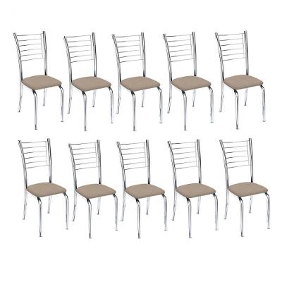 Kit 10 Cadeiras Iara Cromada Para Cozinha-suede Bege