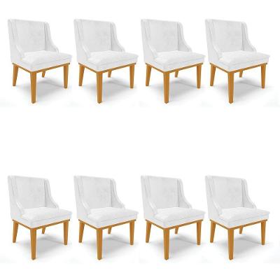Kit 08 Cadeiras Corano Branco Base Madeira Castanho
