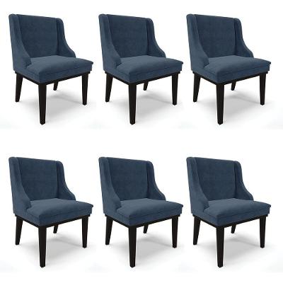 Kit 06 Cadeiras De Jantar Suede Azul Marinho Base Madeira