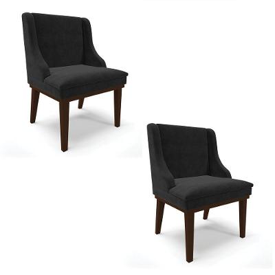 Kit 02 Cadeiras De Jantar Suede Preto Base Fixa Madeira