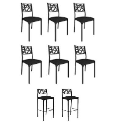 Kit 6 Cadeiras E 2 Banquetas Luiza Gourmet-assento Preto