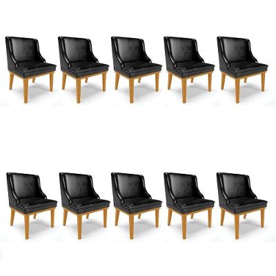 Kit 10 Cadeiras Corano Preto Base Fixa Madeira Castanho