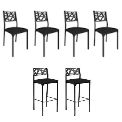 Kit 4 Cadeiras Com 2 Banquetas Luiza Gourmet-assento Preto