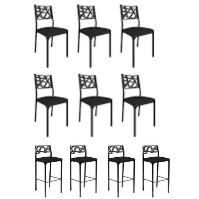 Kit 6 Cadeiras E 4 Banquetas Luiza Gourmet-assento Preto