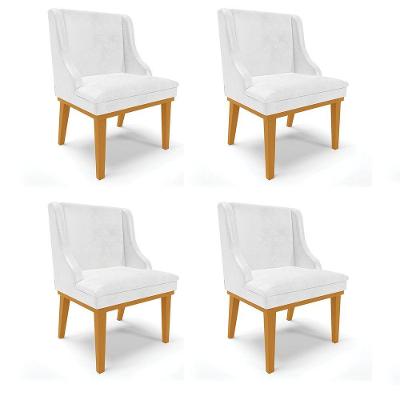 Kit 04 Cadeiras Corano Branco Base Madeira Castanho