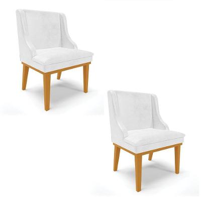 Kit 02 Cadeiras Corano Branco Base Madeira Castanho