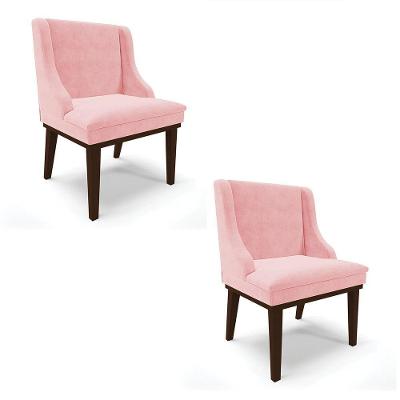 Kit 02 Cadeiras De Jantar Suede Rosa Bebê Base Fixa Madeira