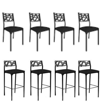 Kit 4 Cadeira E 4 Banquetas Luiza Gourmet-assento Preto