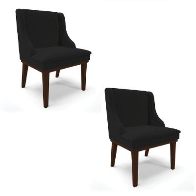 Kit 02 Cadeiras De Jantar Linho Base Madeira Cor A79 Preto