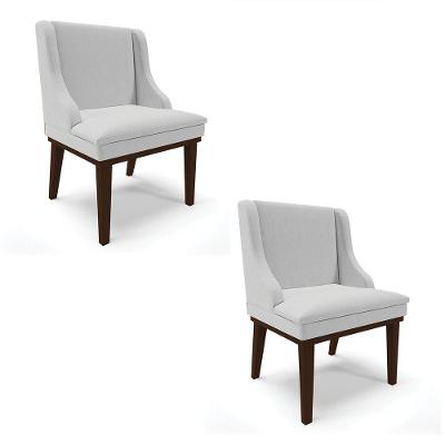 Kit 02 Cadeiras De Jantar Linho Cinza Base Madeira