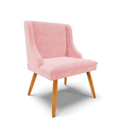 Cadeira De Jantar Liz Suede Rosa Bebê Pés Palito Castanho