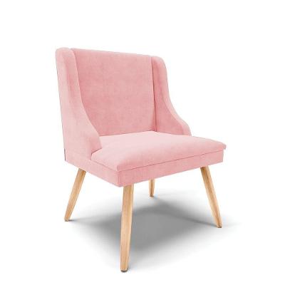 Cadeira De Jantar Liz Suede Rosa Bebê Pés Palito Natural